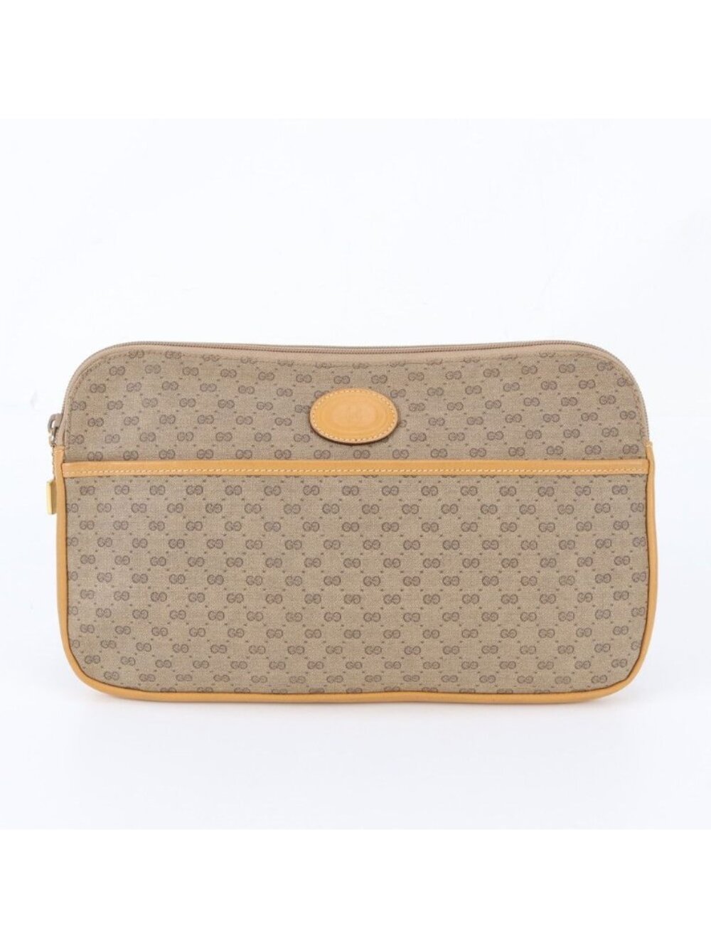 Gucci Vintage GG Supreme Leather Clutch Pouch Business Brown
